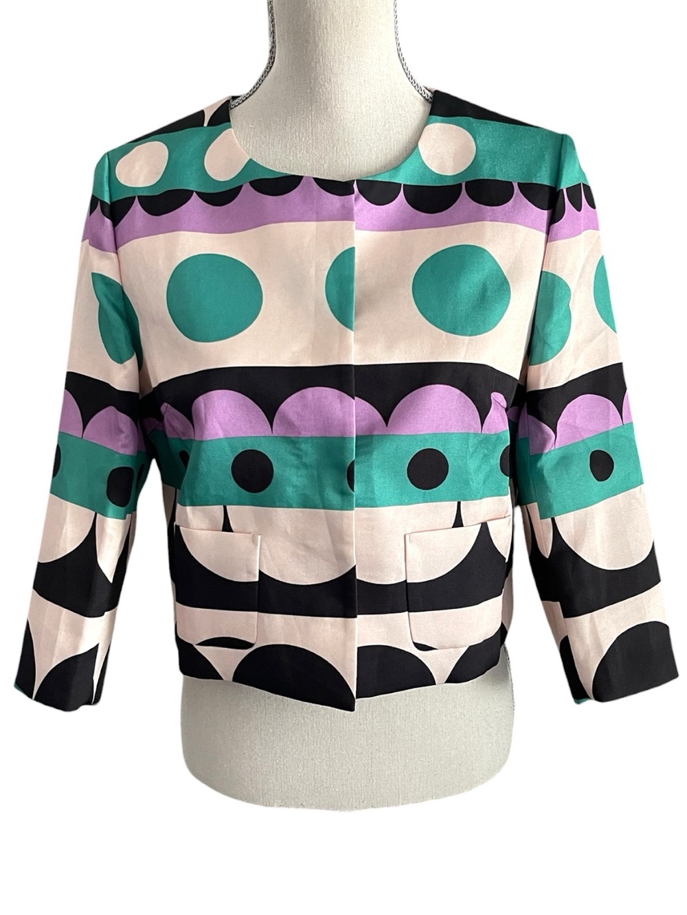 Romantic Girl Lovely Woman Geographic Colorblock Snap Front Short Jacket (S/M)